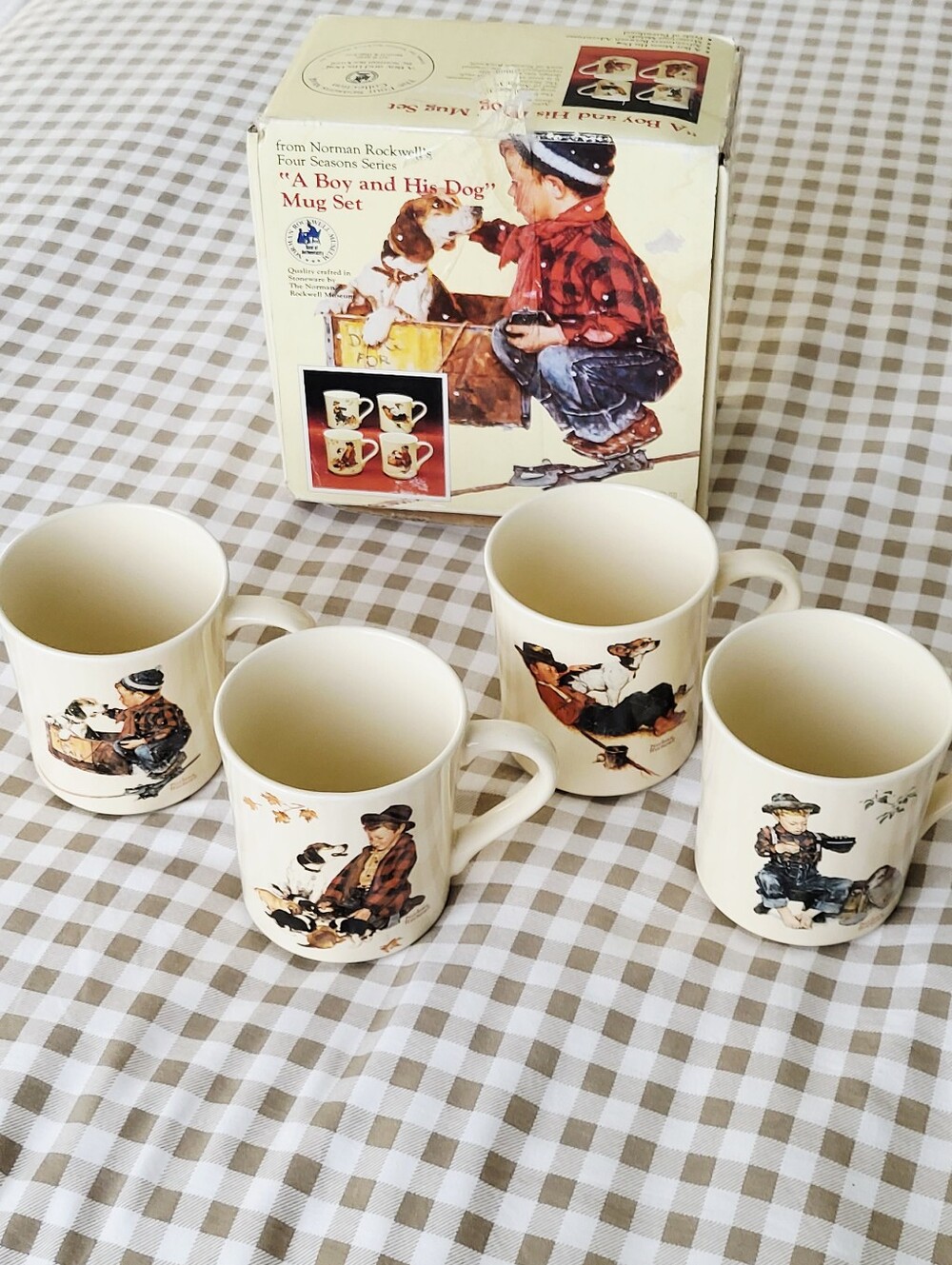 Vintage 1984 Norman Rockwell “A Boy And His Dog” Four Seasons 4 Mug Collection